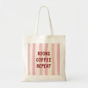Roze gestreepte boekliefhebber leest handlettering tote bag