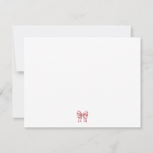 ROZE GESTREEPTE BOOG COQUETTE GEPERSONALISEERD NOTITIEKAARTJE (Achterkant)