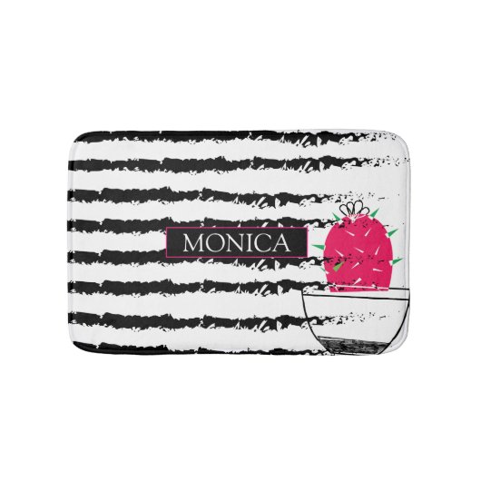 Roze gestreepte Cactus-patroon Badmat (Voorkant)