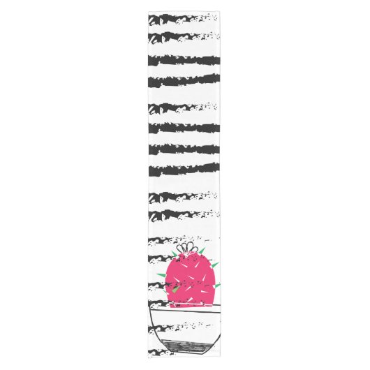 Roze gestreepte Cactus-patroon Korte Tafelloper (Voorkant)