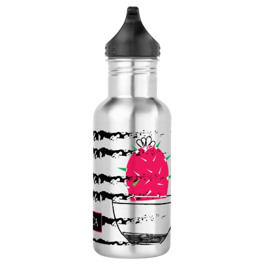 Roze gestreepte Cactus-patroon Waterfles (Rechts)
