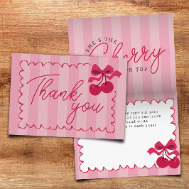 Roze gestreepte Cherry Baby shower Flat Bedankkaart