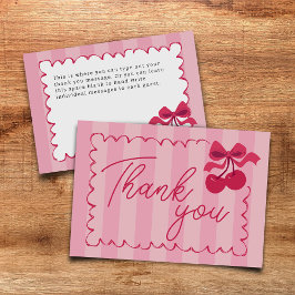 Roze gestreepte Cherry Baby shower Flat Bedankkaart