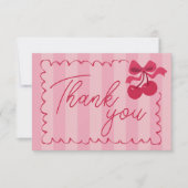 Roze gestreepte Cherry Baby shower Flat Bedankkaart (Voorkant)
