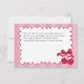 Roze gestreepte Cherry Baby shower Flat Bedankkaart (Achterkant)
