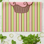 Roze Gestreepte Cupcake Keukenhanddoek (Gevouwen)