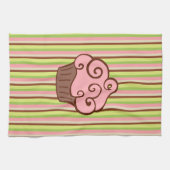 Roze Gestreepte Cupcake Keukenhanddoek (Horizontaal)