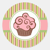 Roze gestreepte Cupcake Stickers (Voorkant)