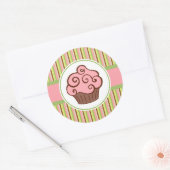 Roze gestreepte Cupcake Stickers (Envelop)