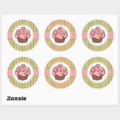 Roze gestreepte Cupcake Stickers (Vel)