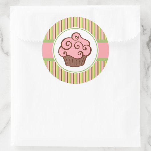 Roze gestreepte Cupcake Stickers (Tas)