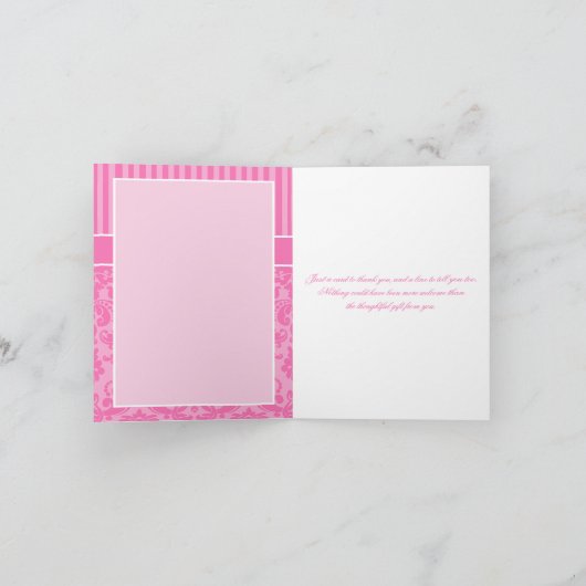Roze gestreepte damast bedankkaart (Binnen)