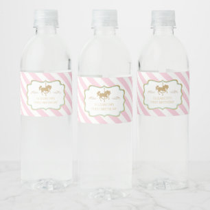 Roze gestreepte draaimolen eerste verjaardag water waterfles etiket