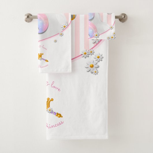 Roze Gestreepte Eenhoorn Prinses Bad Handdoek (Insitu)