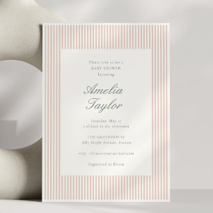 Roze gestreepte elegante babyshower voor meisje kaart