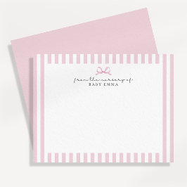 Roze gestreepte en strik babymeisjes nursery notit kaart