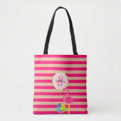 Roze Gestreepte Flamingo Monogrammed Tote Bag (Voorkant)