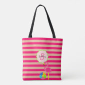 Roze Gestreepte Flamingo Monogrammed Tote Bag (Achterkant)