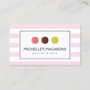 Roze Gestreepte Franse Macaron Trio Logo voor Bakk Visitekaartje
