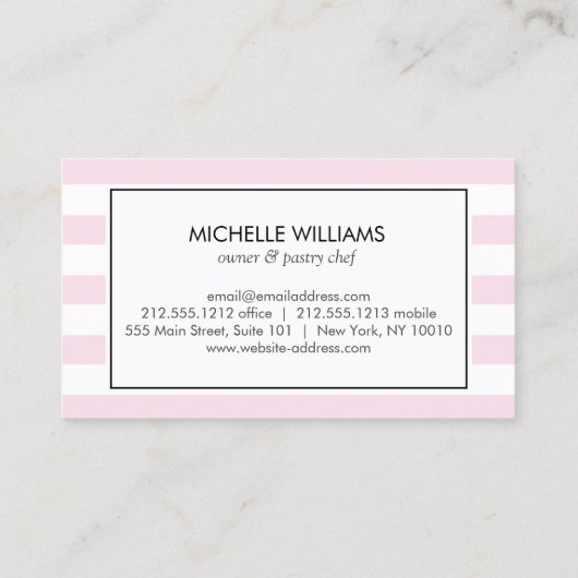 Roze Gestreepte Franse Macaron Trio Logo voor Bakk Visitekaartje (Achterkant)