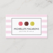 Roze Gestreepte Franse Macaron Trio Logo voor Bakk Visitekaartje (Voorkant)