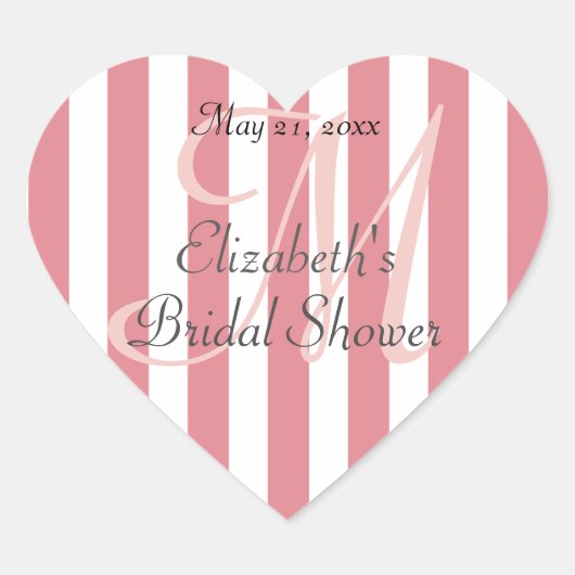 Roze gestreepte gepersonaliseerde hartvormige labe hart sticker (Voorkant)