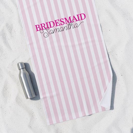 Roze gestreepte gepersonaliseerde script naam brui strandlaken