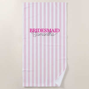 Roze gestreepte gepersonaliseerde script naam brui strandlaken