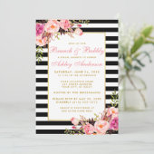 Roze gestreepte gouden bruidsdouche brunch uitnodi kaart (Staand voorkant)