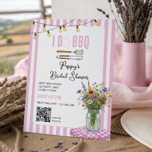 Roze gestreepte I Do BBQ Wildflower Bruidsfeest Kaart