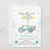 Roze gestreepte ijsfiets baby shower kaart (Voorkant)