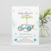 Roze gestreepte ijsfiets baby shower kaart (Staand voorkant)