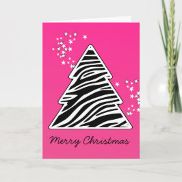 Roze Gestreepte Kerstboom Feestdagen Kaart