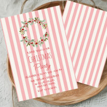 Roze gestreepte kerstfeest uitnodiging | Prettig K