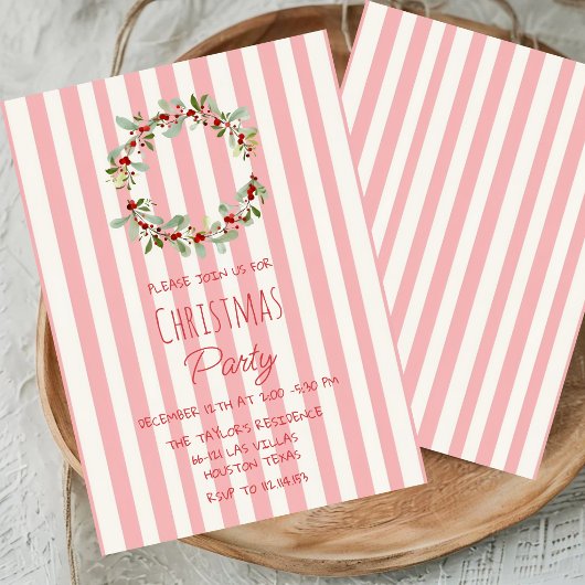 Roze gestreepte kerstfeest uitnodiging | Prettig K