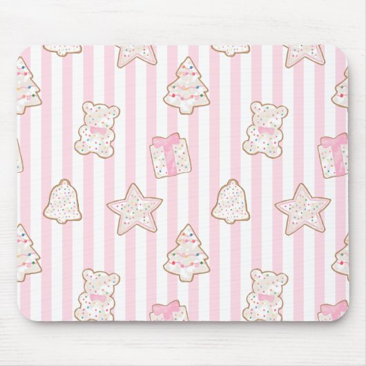 Roze Gestreepte Kerstkoekjes Muismat (Voorkant)