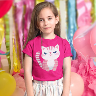 Roze Gestreepte Kitty Kat T-shirt