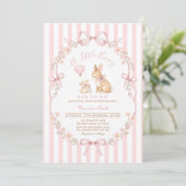 Roze gestreepte konijn baby shower kaart (Staand voorkant)