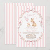 Roze gestreepte konijn baby shower kaart (Voorkant / Achterkant)