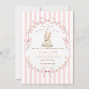 Roze Gestreepte Konijn Daisy Baby Shower Uitnodigi Kaart