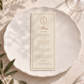 Roze gestreepte monogram lange trouwmenu kaart