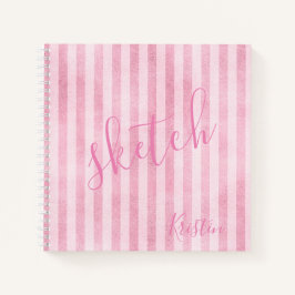 Roze gestreepte monogram naam schetsboek notitieboek