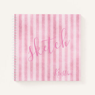 Roze gestreepte monogram naam schetsboek notitieboek