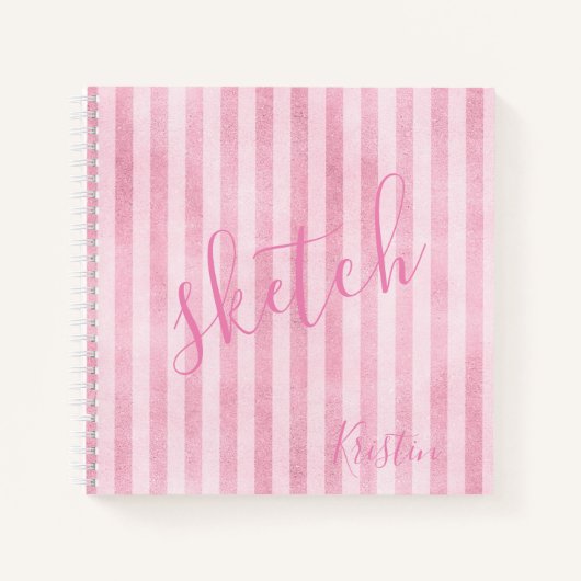 Roze gestreepte monogram naam schetsboek notitieboek (Voorkant)