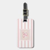 Roze gestreepte monogram-personalisatie bagagelabel (Voorkant verticaal)