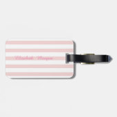 Roze gestreepte monogram-personalisatie bagagelabel (Achterkant horizontaal)