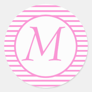 Roze gestreepte monogram Sticker
