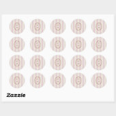 Roze gestreepte monogram trouwsticker ronde sticker (Vel)