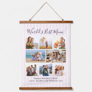 Roze gestreepte multi-fotocollage Werelds beste mo Hangend Wandkleed