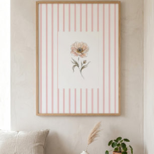 Roze gestreepte muurkunstprint met waterverf roos poster
